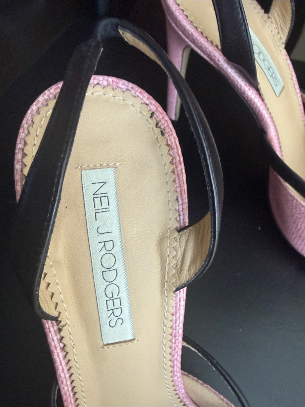 Pink Pointed Slingback Heels with Black Trim - Picture 3 of 6